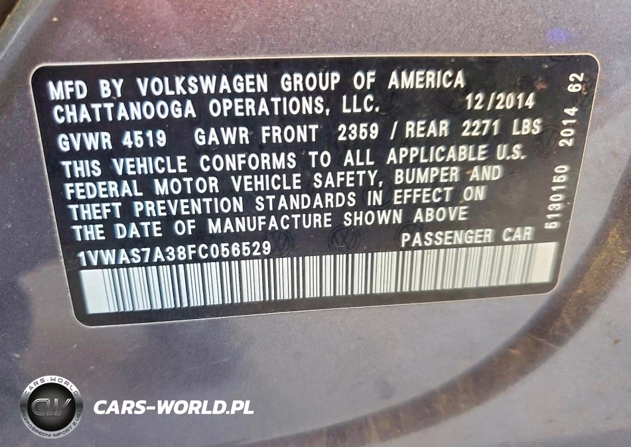 2015 Volkswagen Passat S VIN:1VWAS7A38FC056529 - 12