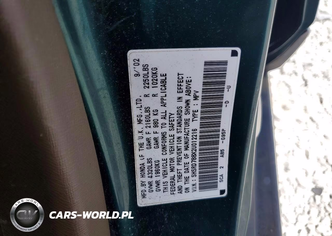 2002 Honda Cr-V Ex VIN:SHSRD788X2U012216 - 13
