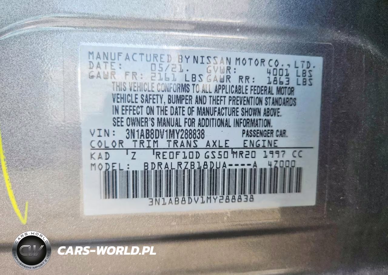 2021 Nissan Sentra Sr VIN:3N1AB8DV1MY288838 - 12