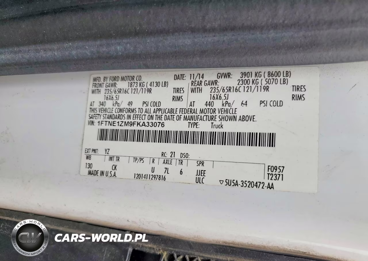 2015 Ford Transit T-150 VIN:1FTNE1ZM9FKA33076 - 12