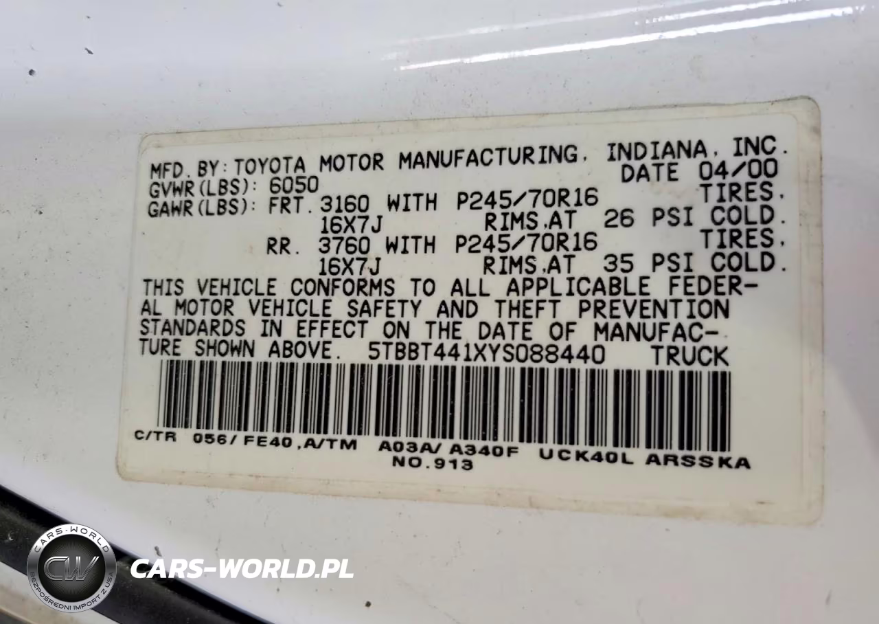 2000 Toyota Tundra Sr5 VIN:5TBBT441XYS088440 - 12
