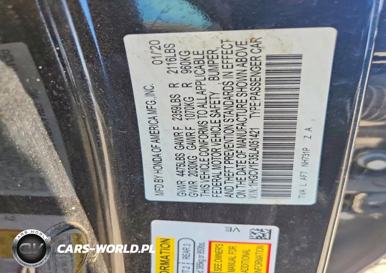 2020 Honda Accord Sport VIN:1HGCV1F35LA051421 - 12