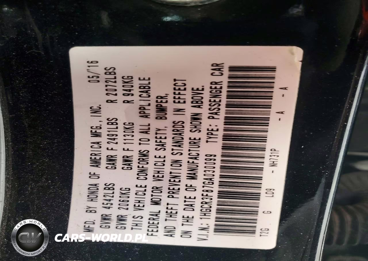 2016 Honda Accord Exl VIN:1HGCR3F87GA030099 - 13