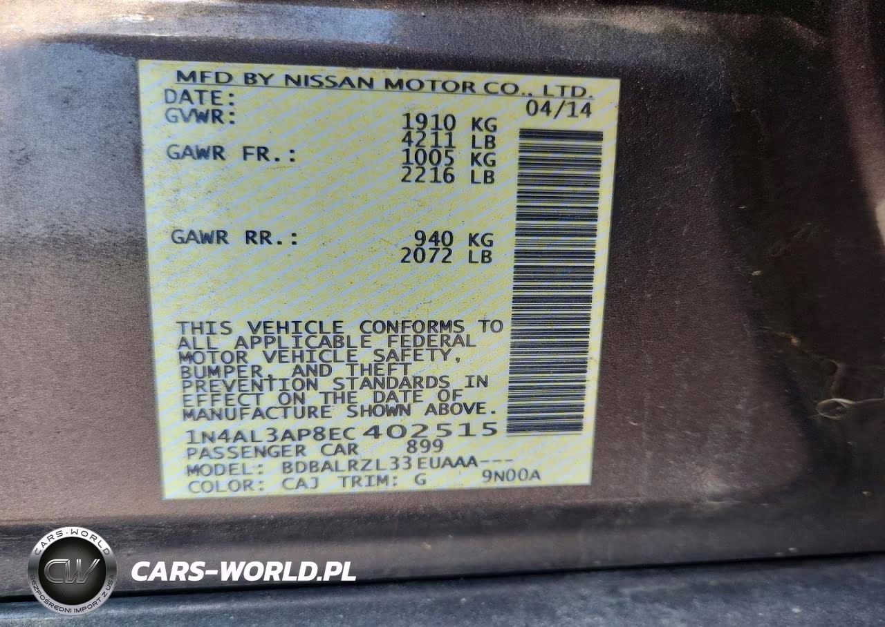 2014 Nissan Altima 2.5 S VIN:1N4AL3AP8EC402515 - 12