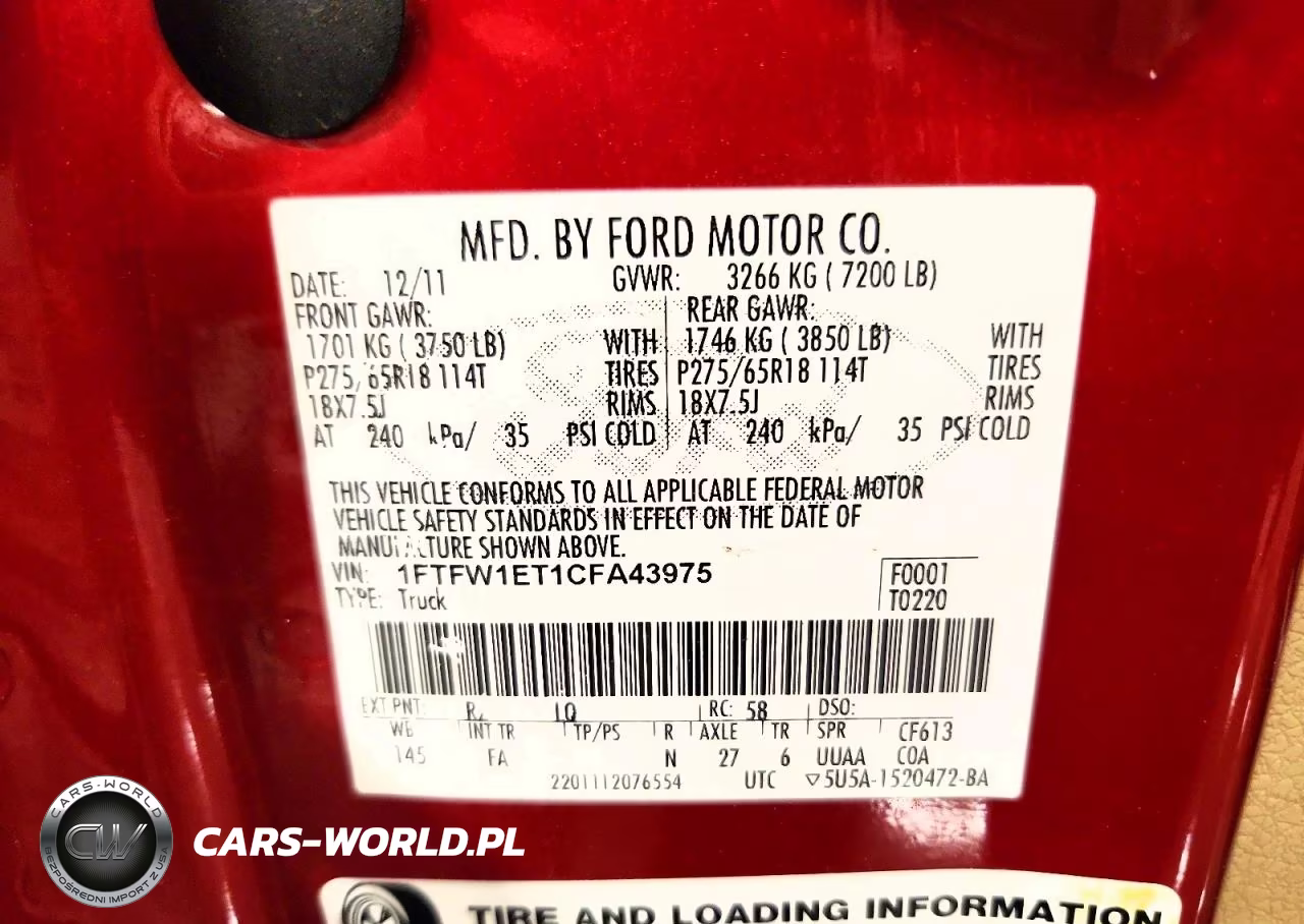 2012 Ford F150 Supercrew VIN:1FTFW1ET1CFA43975 - 12