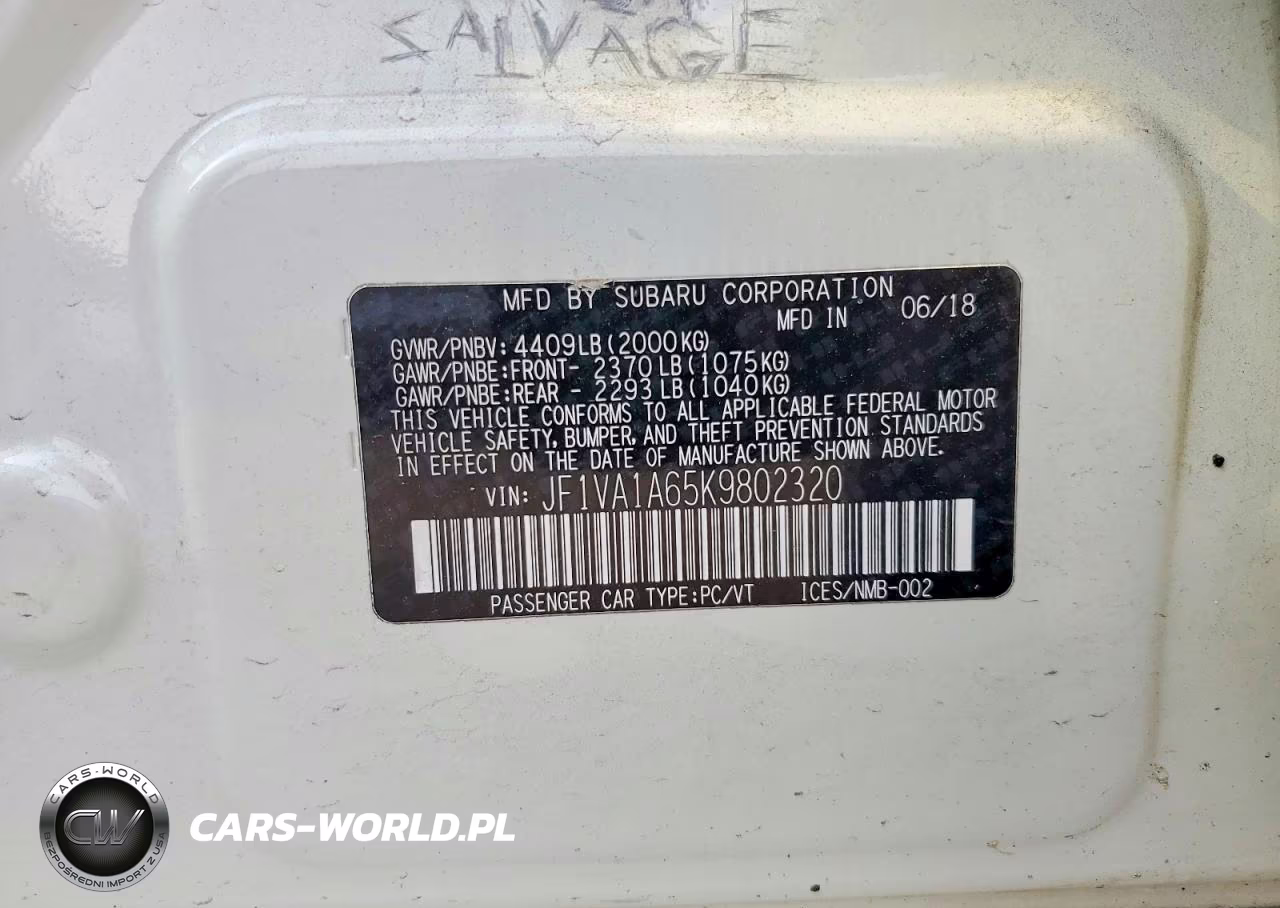 2019 Subaru Wrx VIN:JF1VA1A65K9802320 - 12
