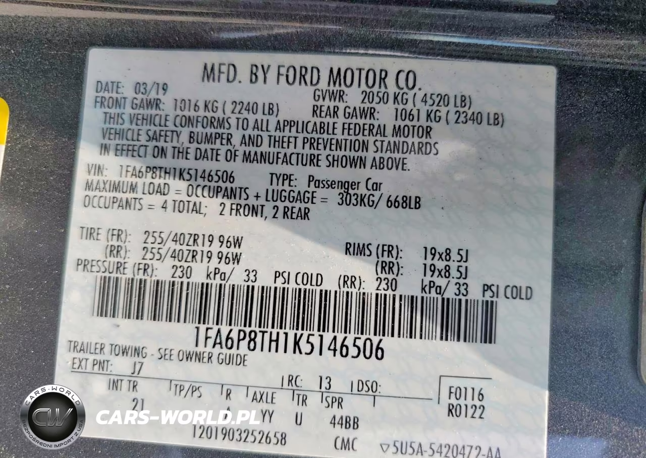 2019 Ford Mustang VIN:1FA6P8TH1K5146506 - 12
