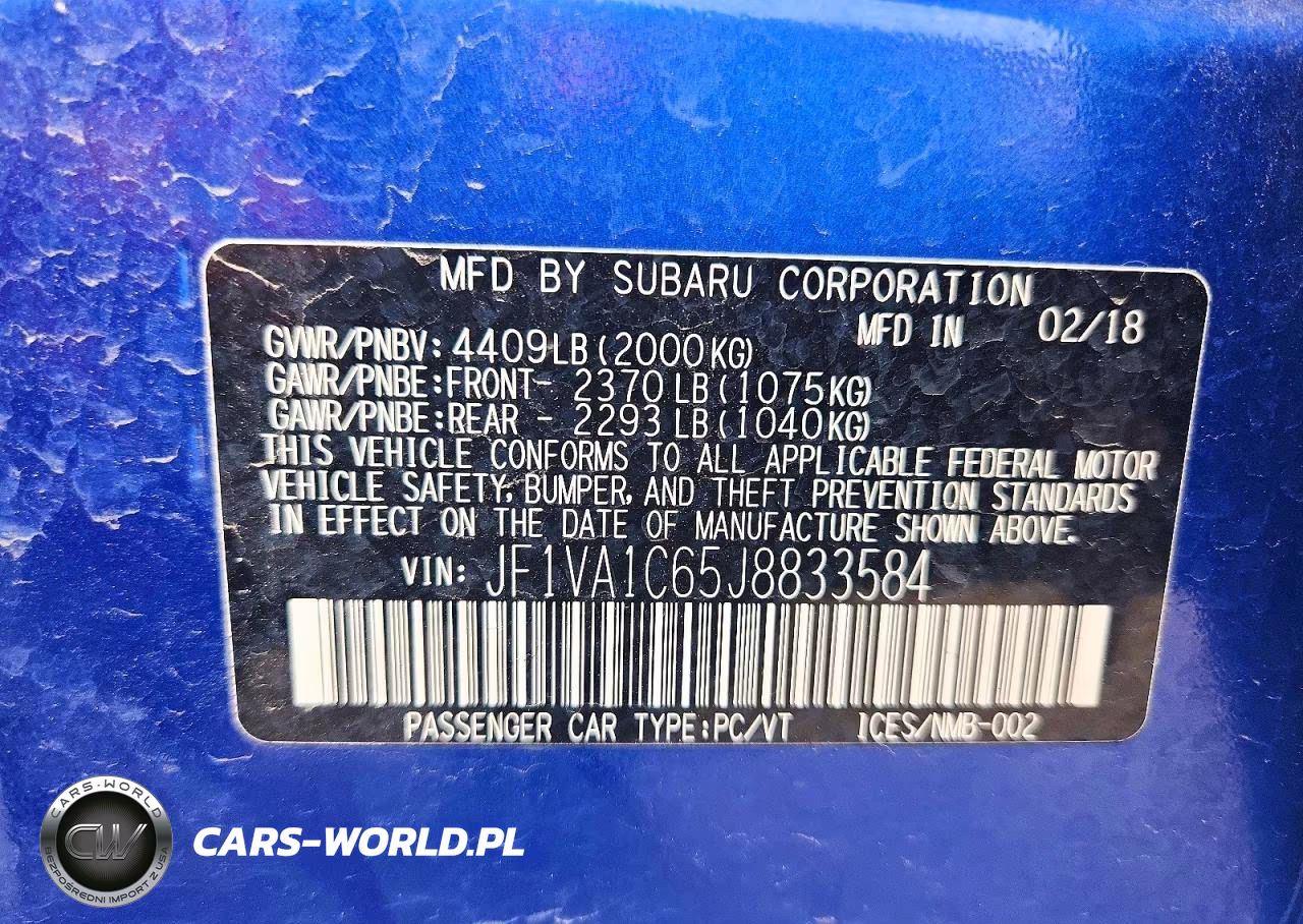 2018 Subaru Wrx Premium VIN:JF1VA1C65J8833584 - 13