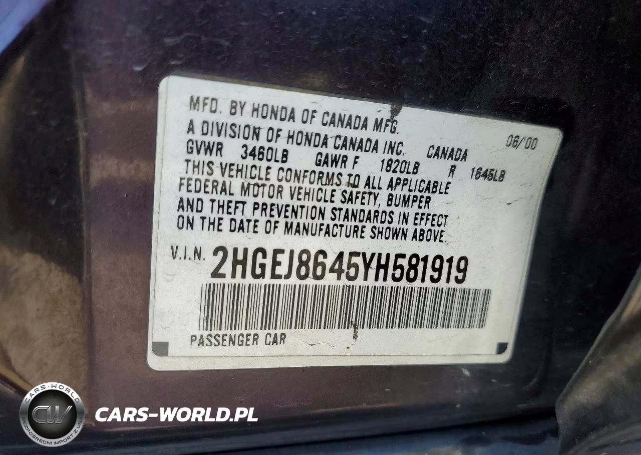 2000 Honda Civic Ex VIN:2HGEJ8645YH581919 - 12