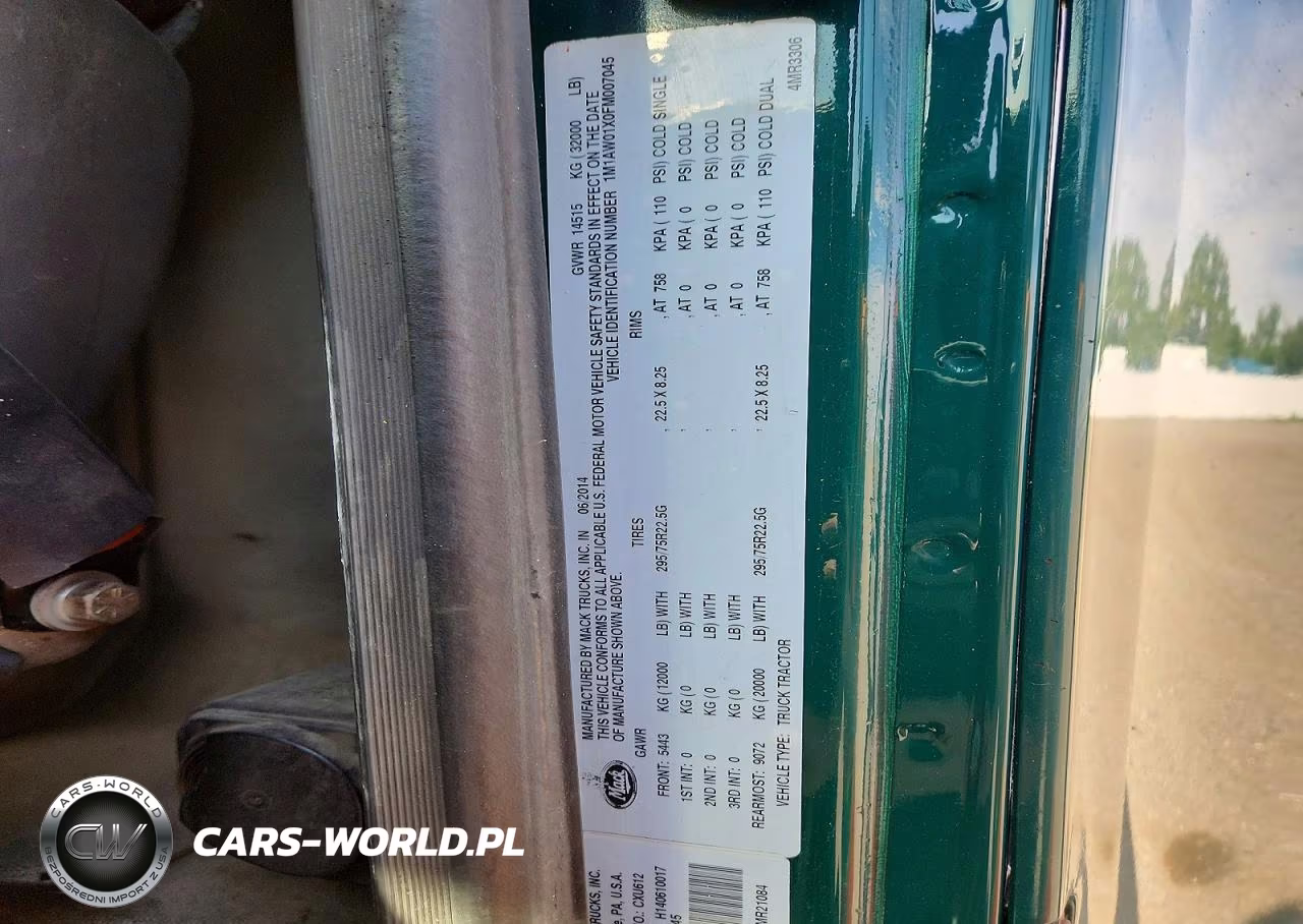 2015 Mack 600 Cxu600 VIN:1M1AW01X0FM007045 - 10