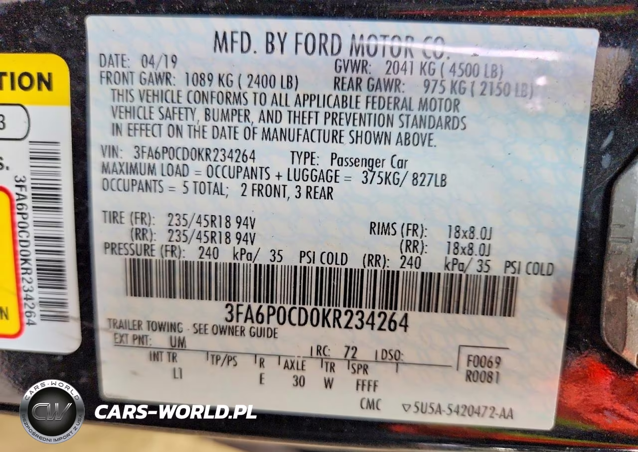 2019 Ford Fusion Titanium VIN:3FA6P0CD0KR234264 - 12