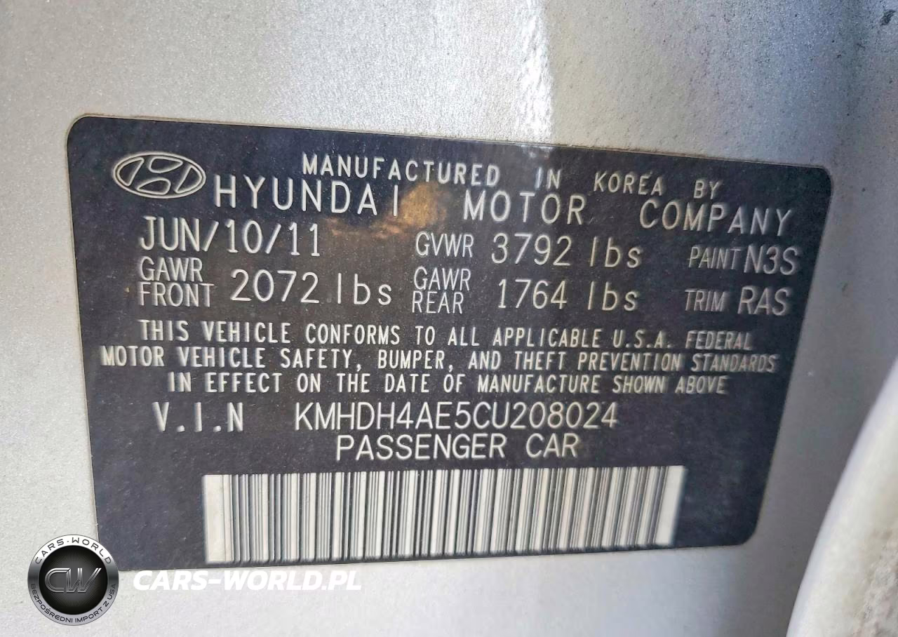 2012 Hyundai Elantra Limited VIN:KMHDH4AE5CU208024 - 12