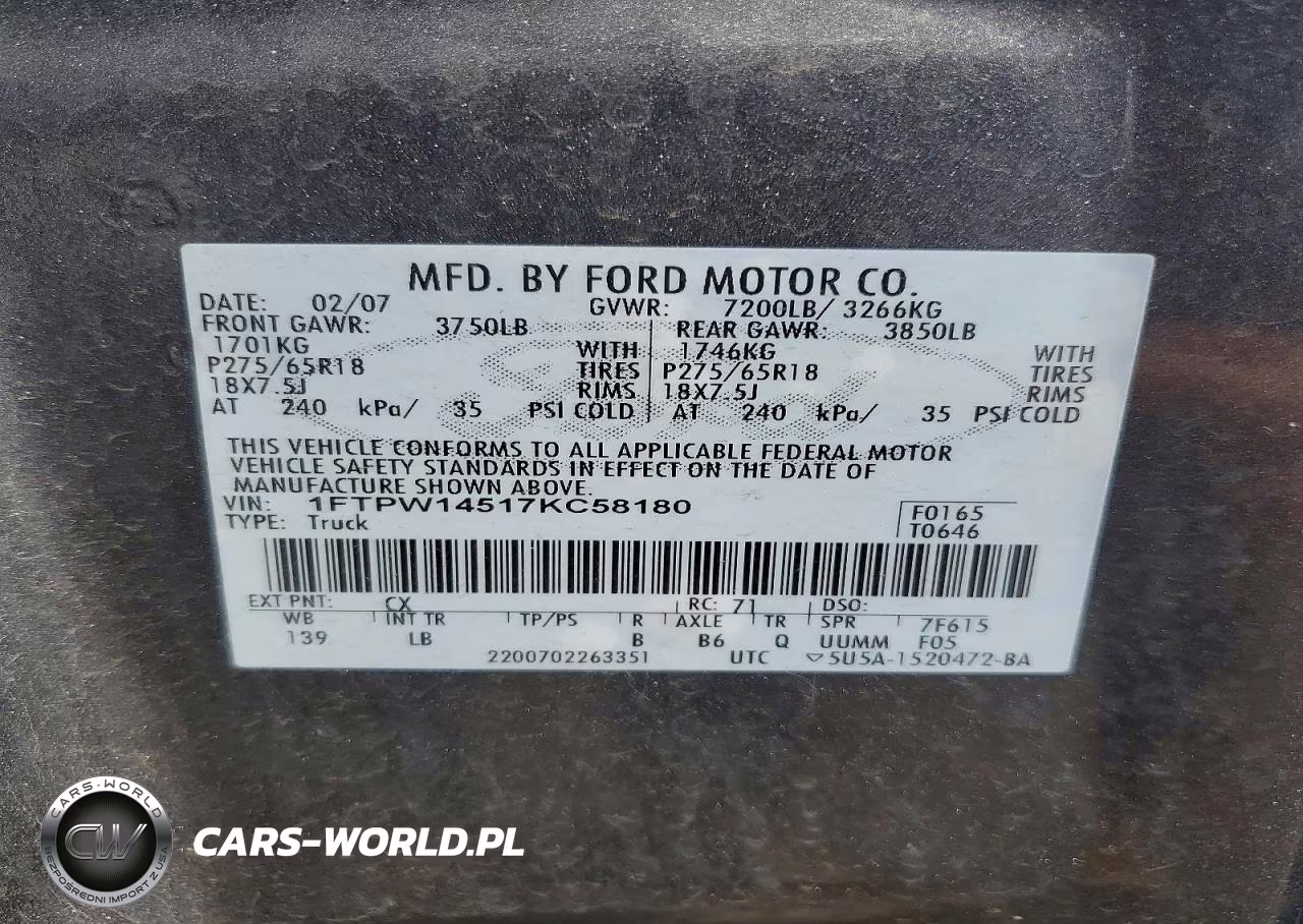2007 Ford F150 Supercrew VIN:1FTPW14517KC58180 - 12
