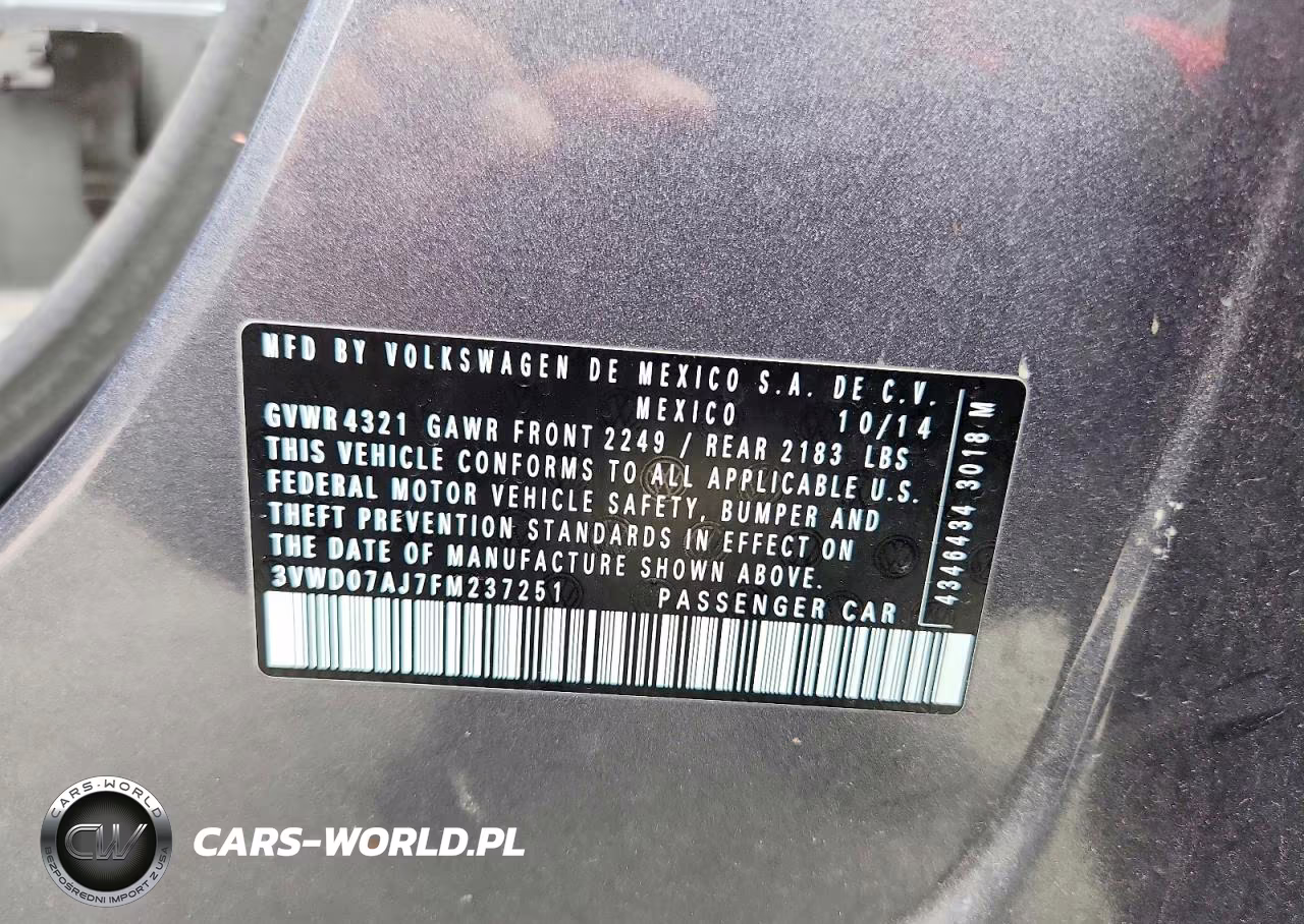 2015 Volkswagen Jetta Se VIN:3VWD07AJ7FM237251 - 12