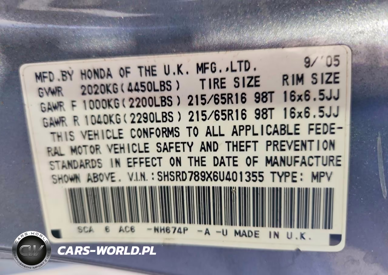 2006 Honda Cr-V Se VIN:SHSRD789X6U401355 - 13