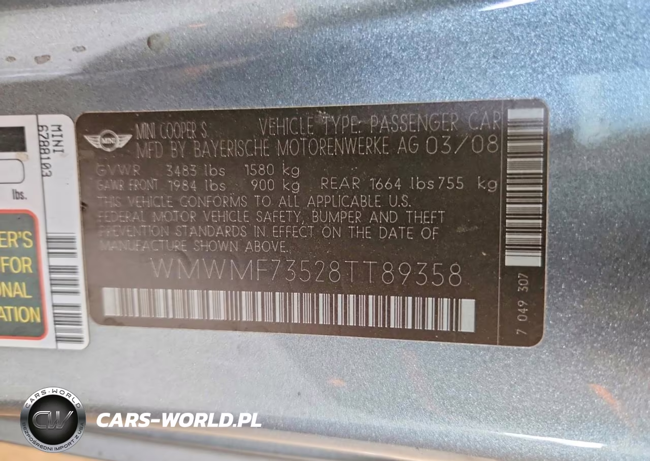 2008 Mini Cooper S VIN:WMWMF73528TT89358 - 12