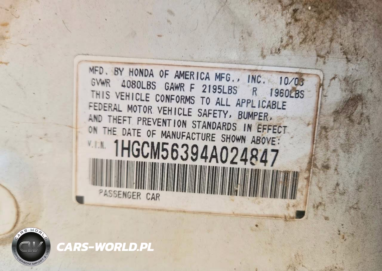 2004 Honda Accord Lx VIN:1HGCM56394A024847 - 13