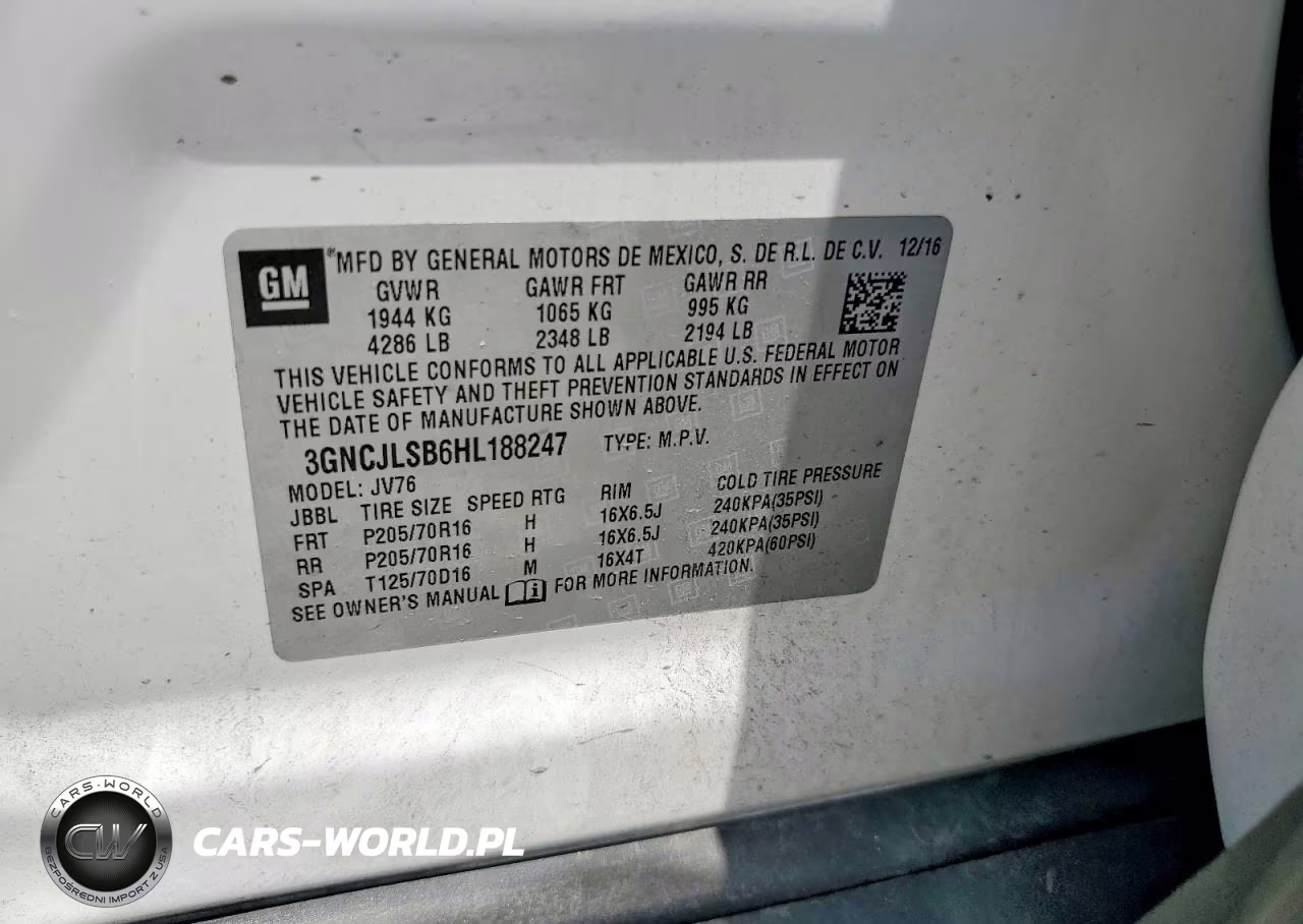 2017 Chevrolet Trax 1Lt VIN:3GNCJLSB6HL188247 - 12