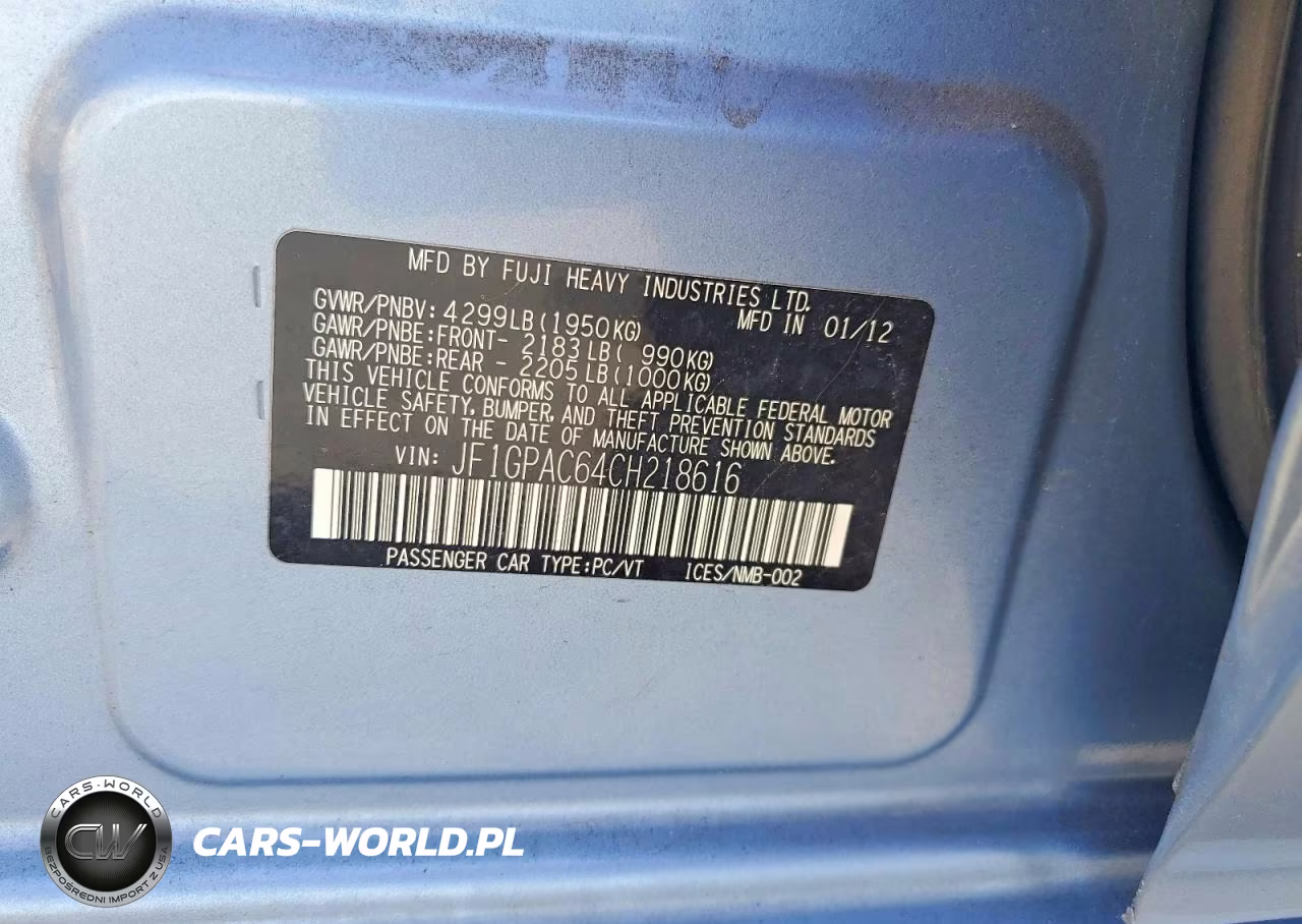 2012 Subaru Impreza Premium VIN:JF1GPAC64CH218616 - 12