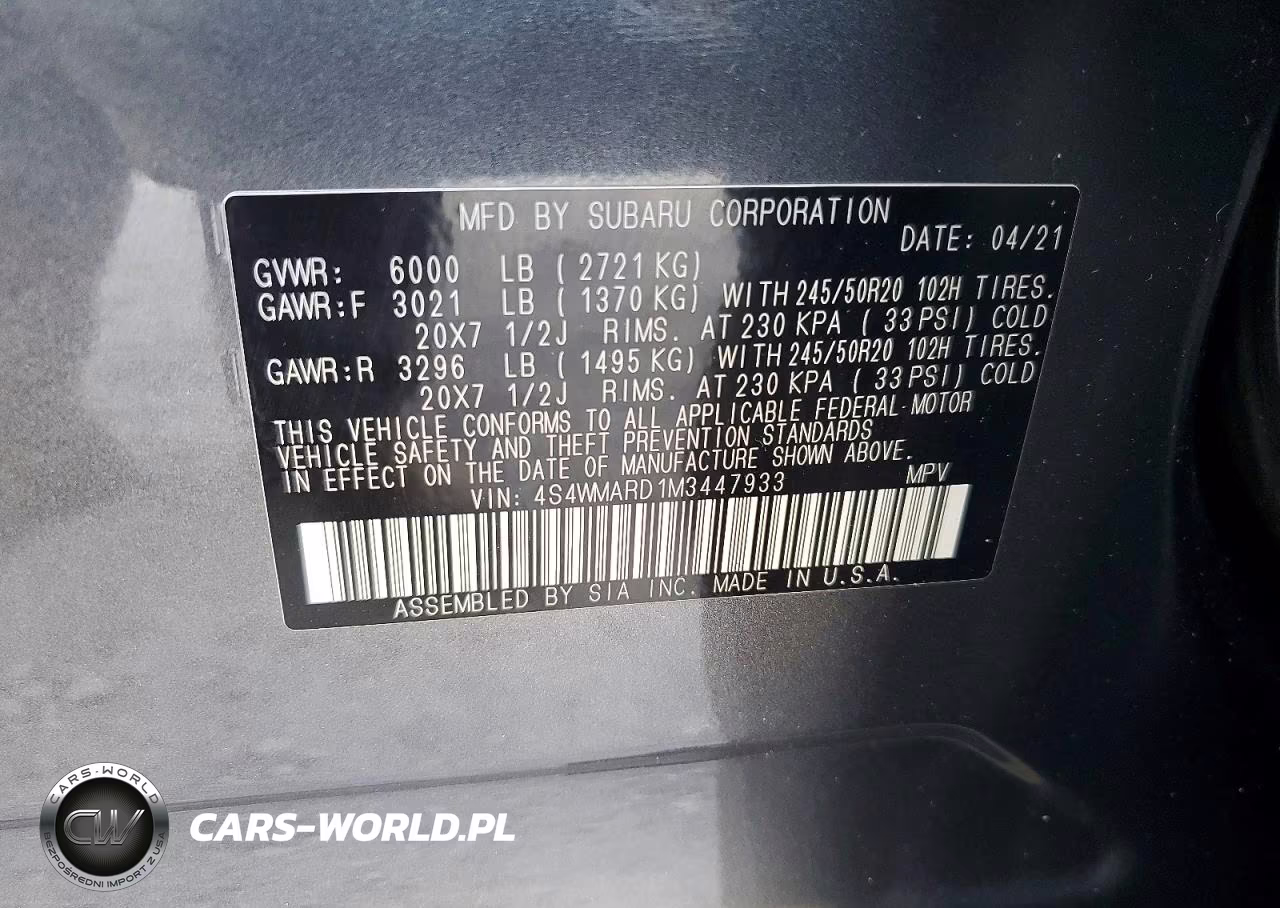 2021 Subaru Ascent Touring VIN:4S4WMARD1M3447933 - 14