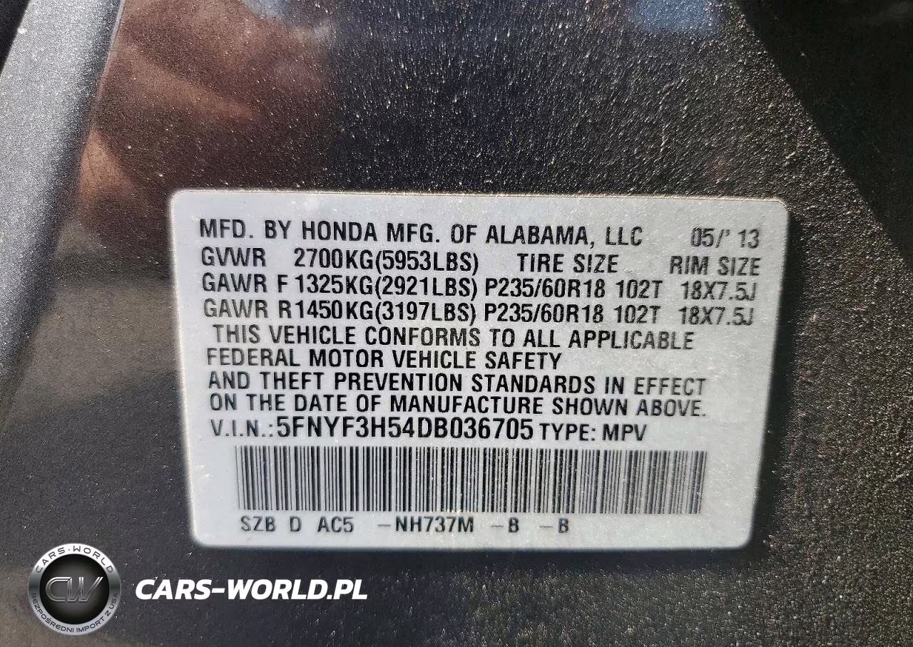 2013 Honda Pilot Exl VIN:5FNYF3H54DB036705 - 13
