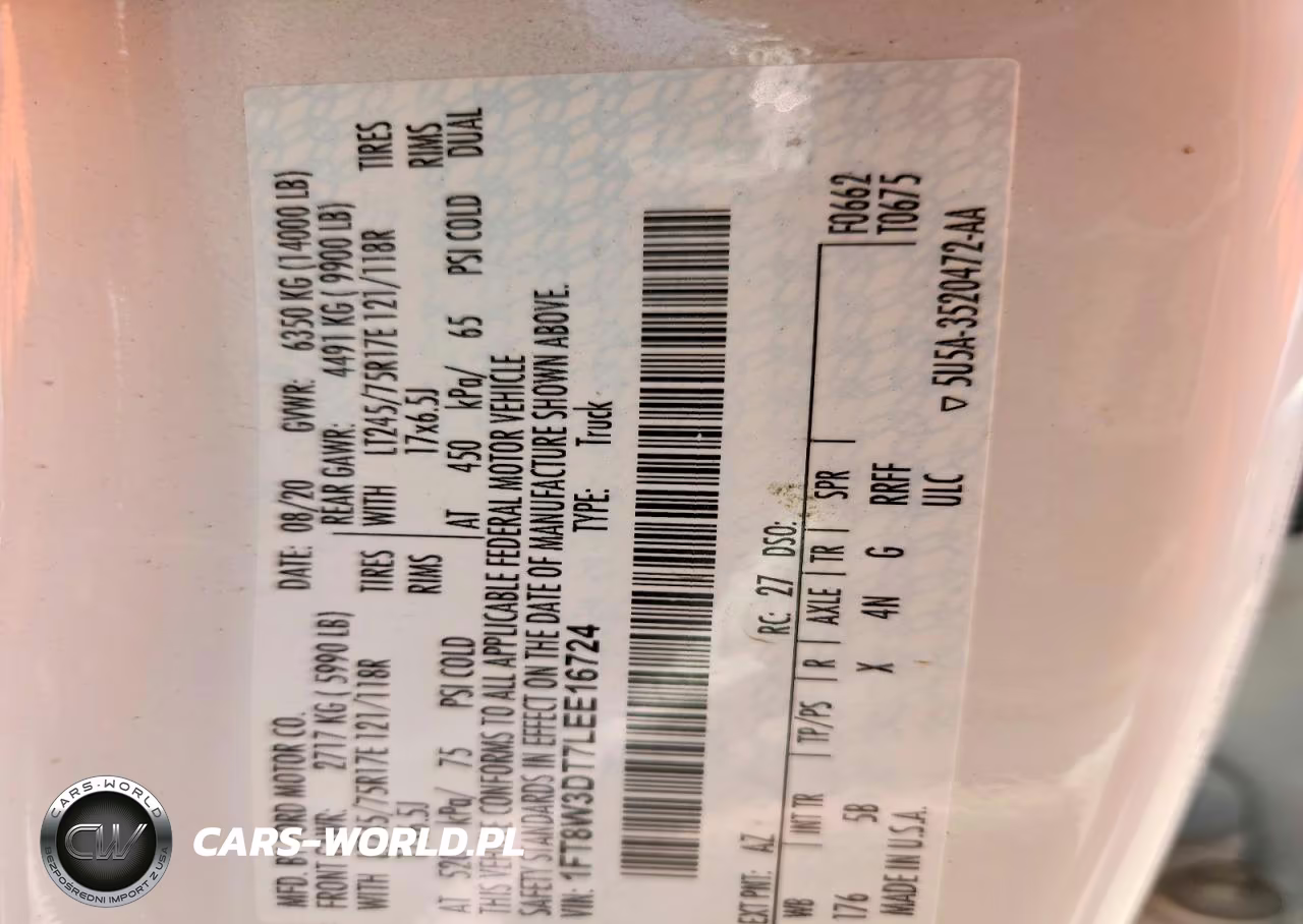 2020 Ford F350 Super Duty VIN:1FT8W3DT7LEE16724 - 12