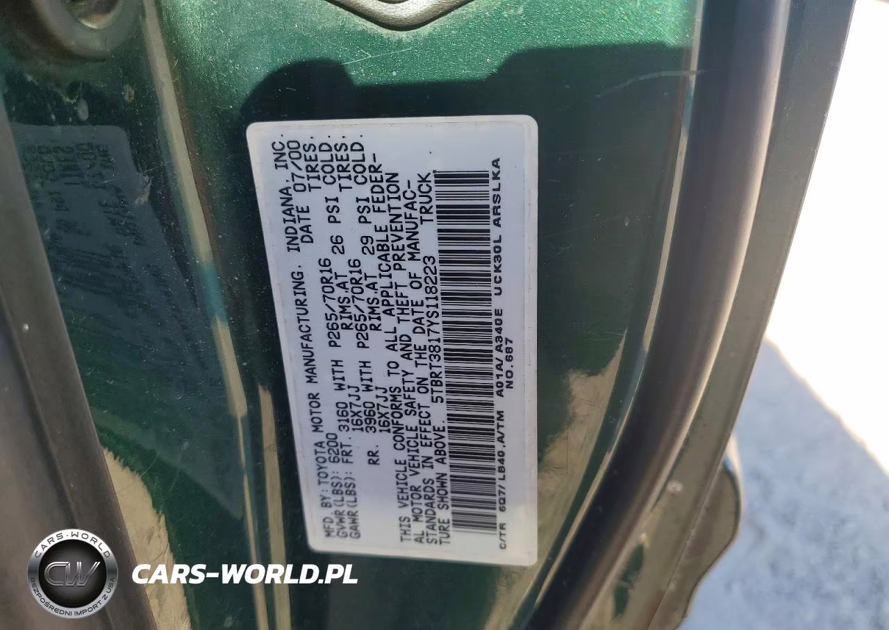 2000 Toyota Tundra Access Cab Limited VIN:5TBRT3817YS118223 - 12