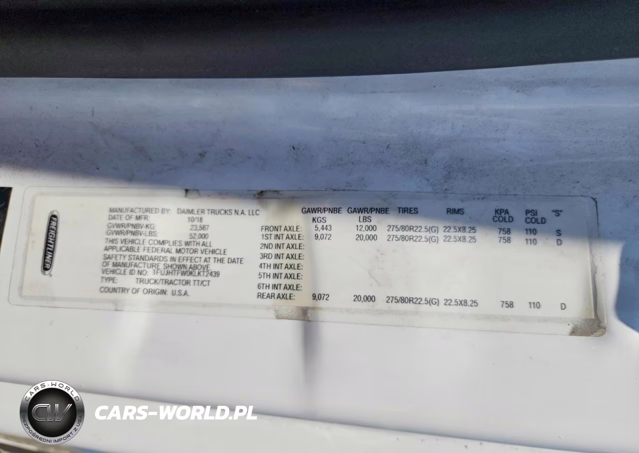 2019 Freightliner Cascadia 116 VIN:1FUJHTFW0KLKT2439 - 10