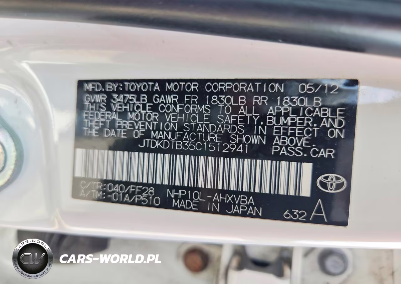 2012 Toyota Prius C Two VIN:JTDKDTB35C1512941 - 12