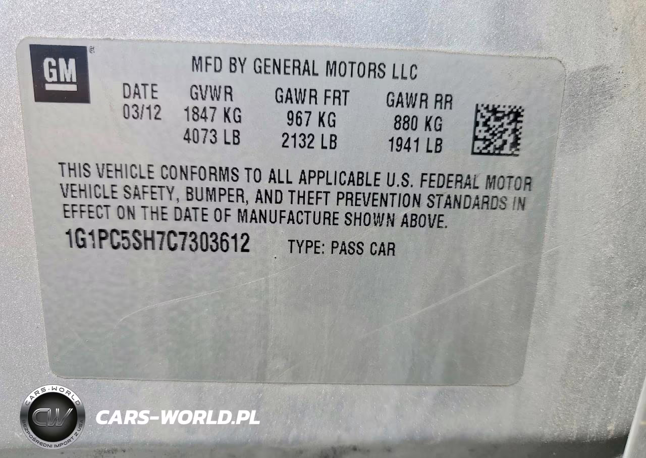 2012 Chevrolet Cruze Ls VIN:1G1PC5SH7C7303612 - 12