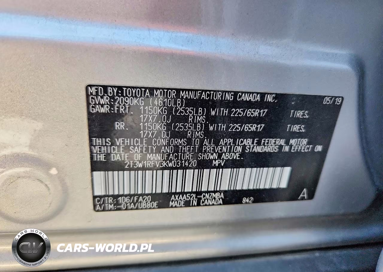 2019 Toyota Rav4 Xle VIN:2T3W1RFV3KW031420 - 12