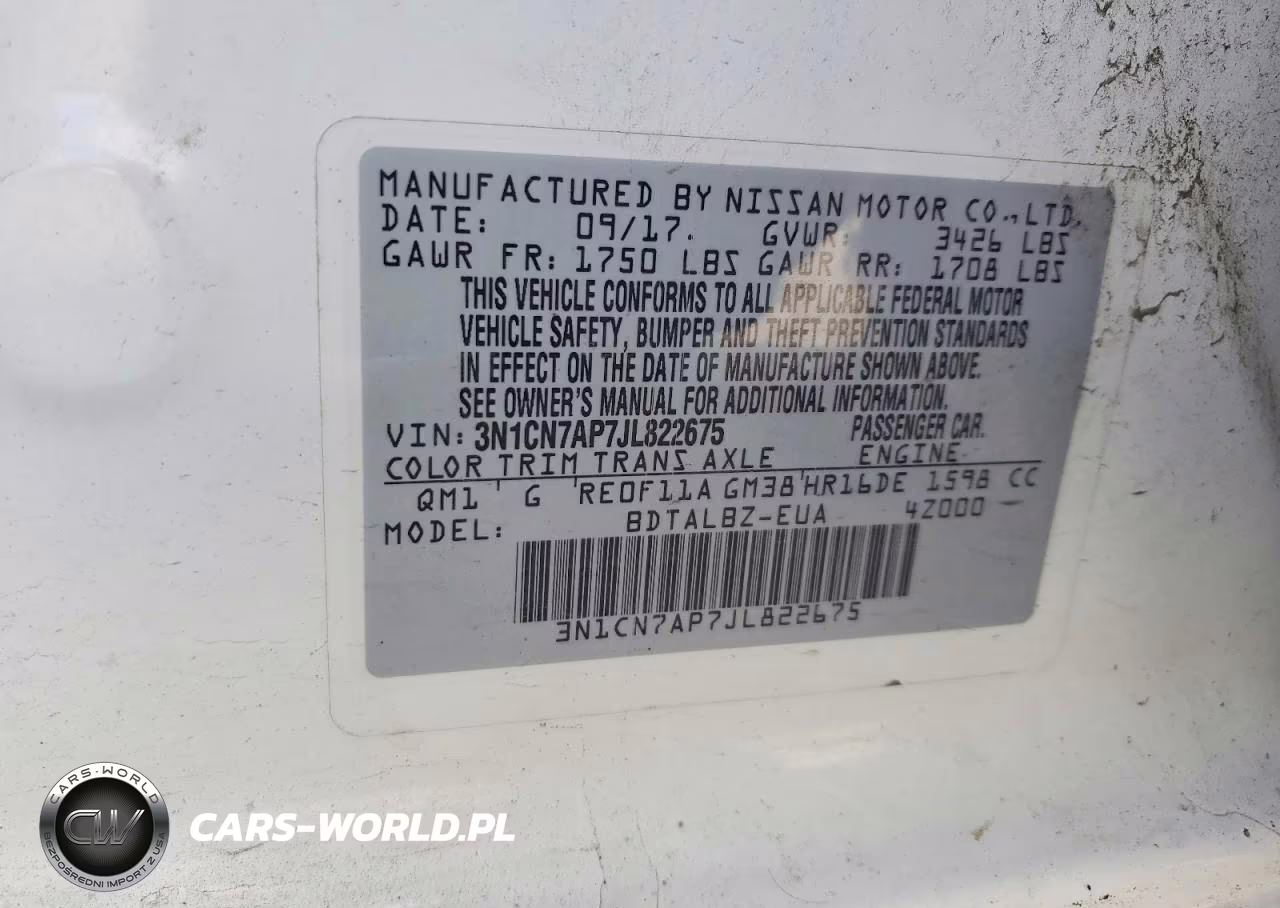 2018 Nissan Versa Sv VIN:3N1CN7AP7JL822675 - 12