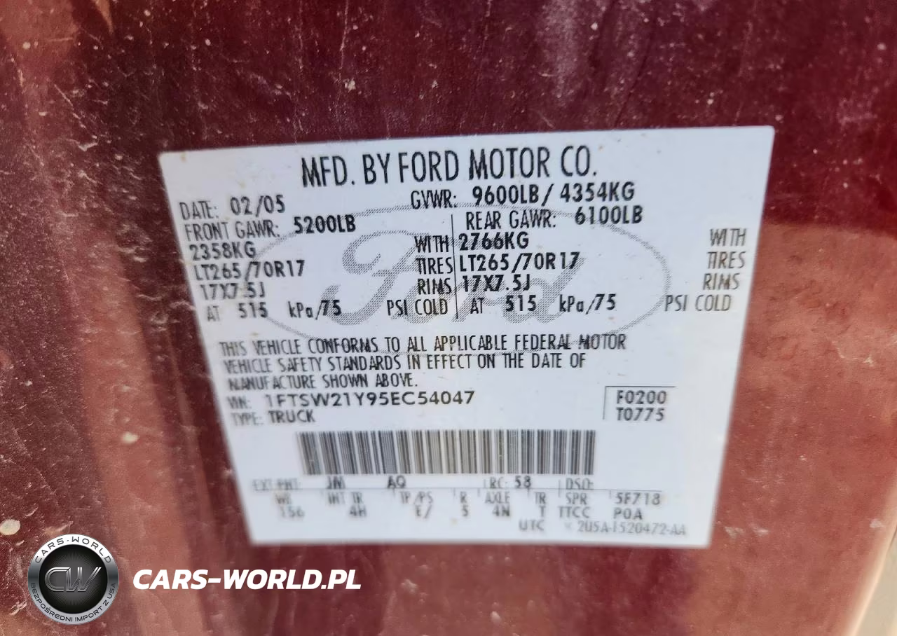 2005 Ford F250 Super Duty VIN:1FTSW21Y95EC54047 - 12