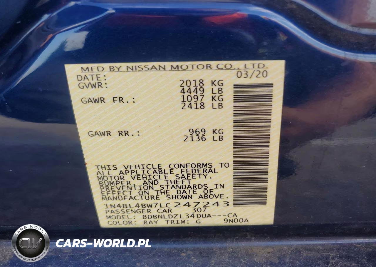 2020 Nissan Altima S VIN:1N4BL4BW7LC247243 - 12