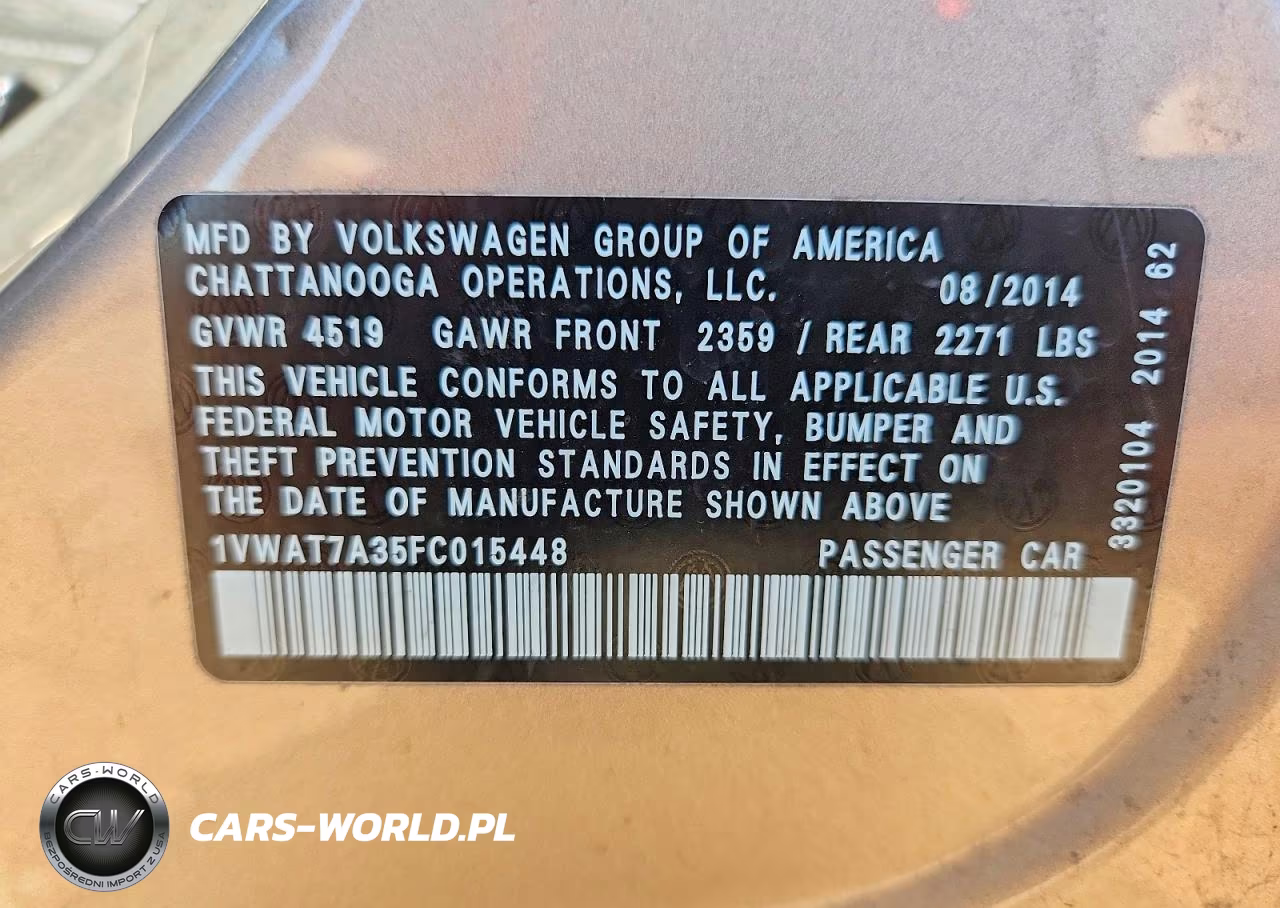 2015 Volkswagen Passat S VIN:1VWAT7A35FC015448 - 12