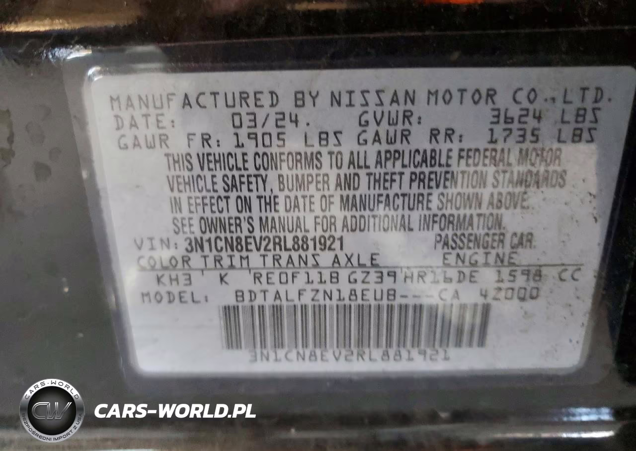 2024 Nissan Versa Sv VIN:3N1CN8EV2RL881921 - 12