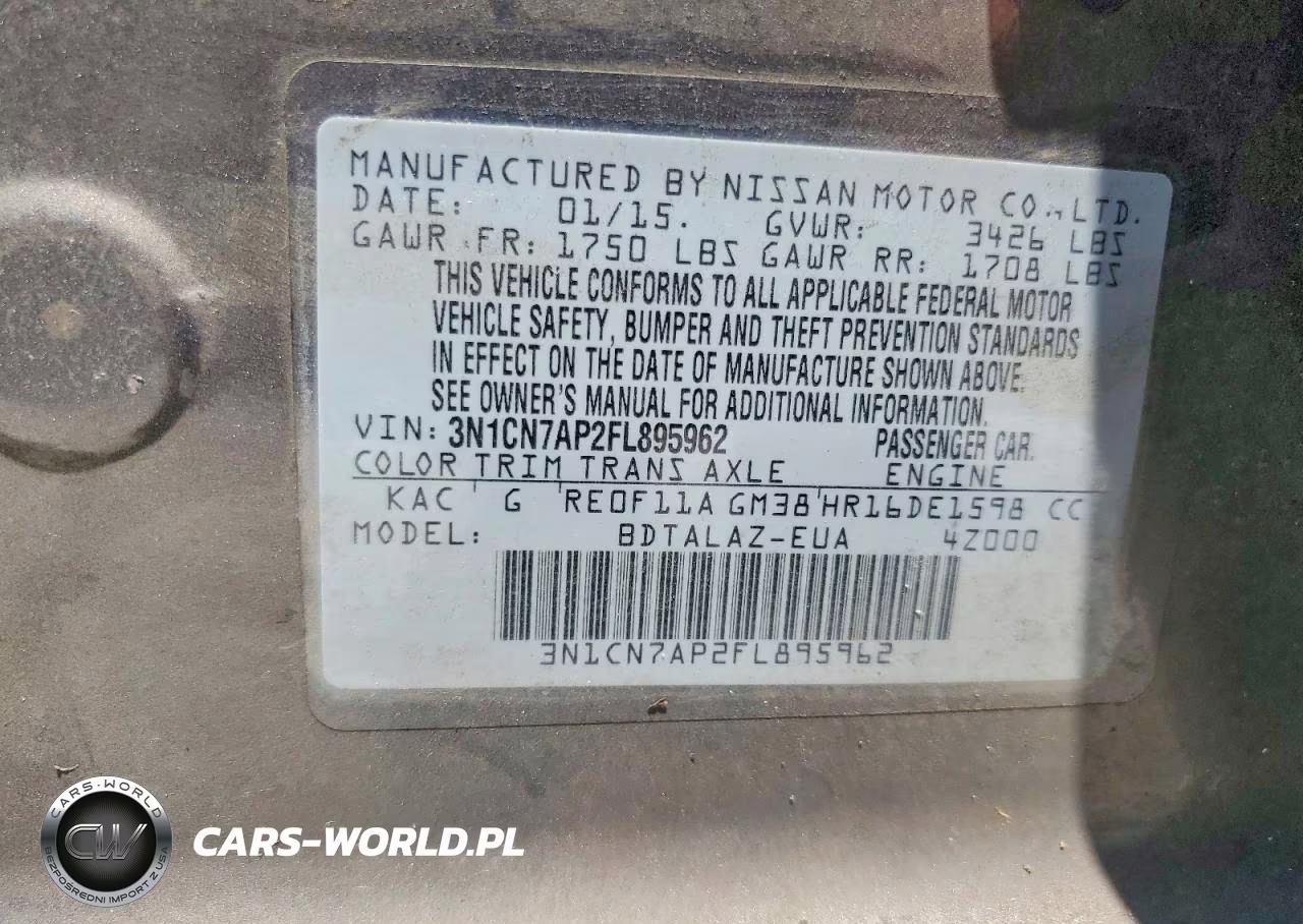 2015 Nissan Versa 1.6 S Plus VIN:3N1CN7AP2FL895962 - 12