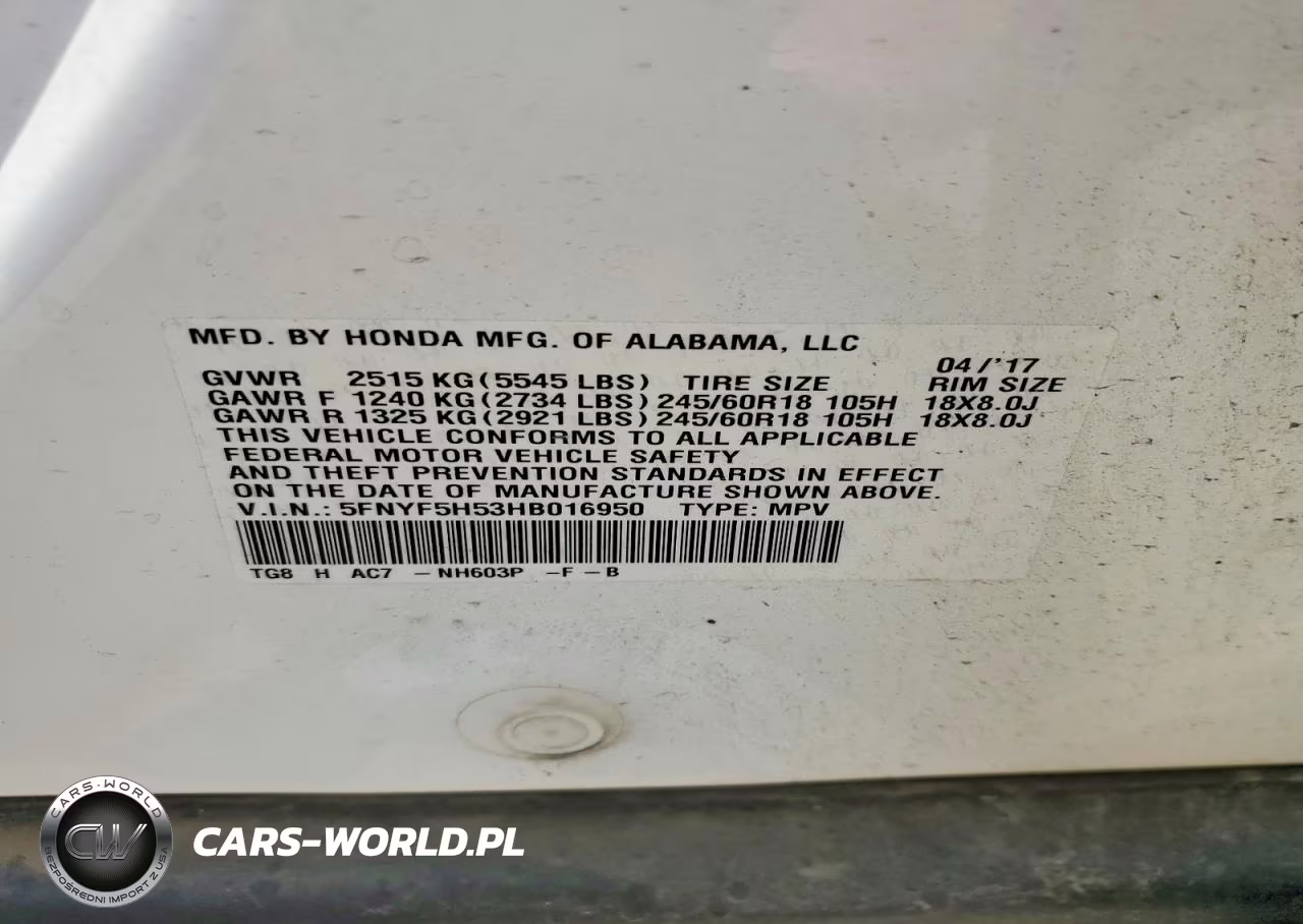 2017 Honda Pilot Exl VIN:5FNYF5H53HB016950 - 13