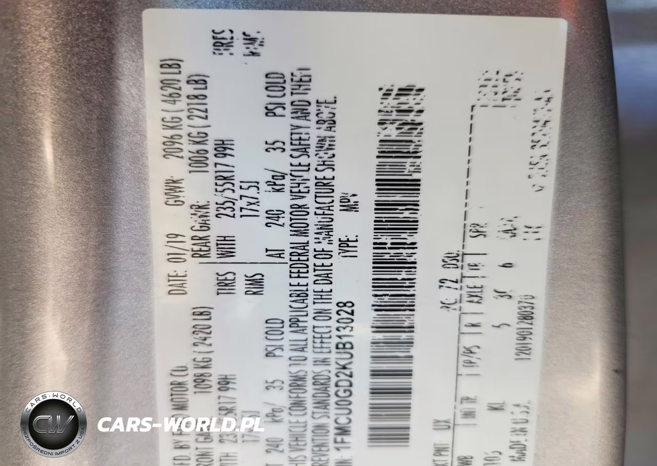 2019 Ford Escape Se VIN:1FMCU0GD2KUB13028 - 13