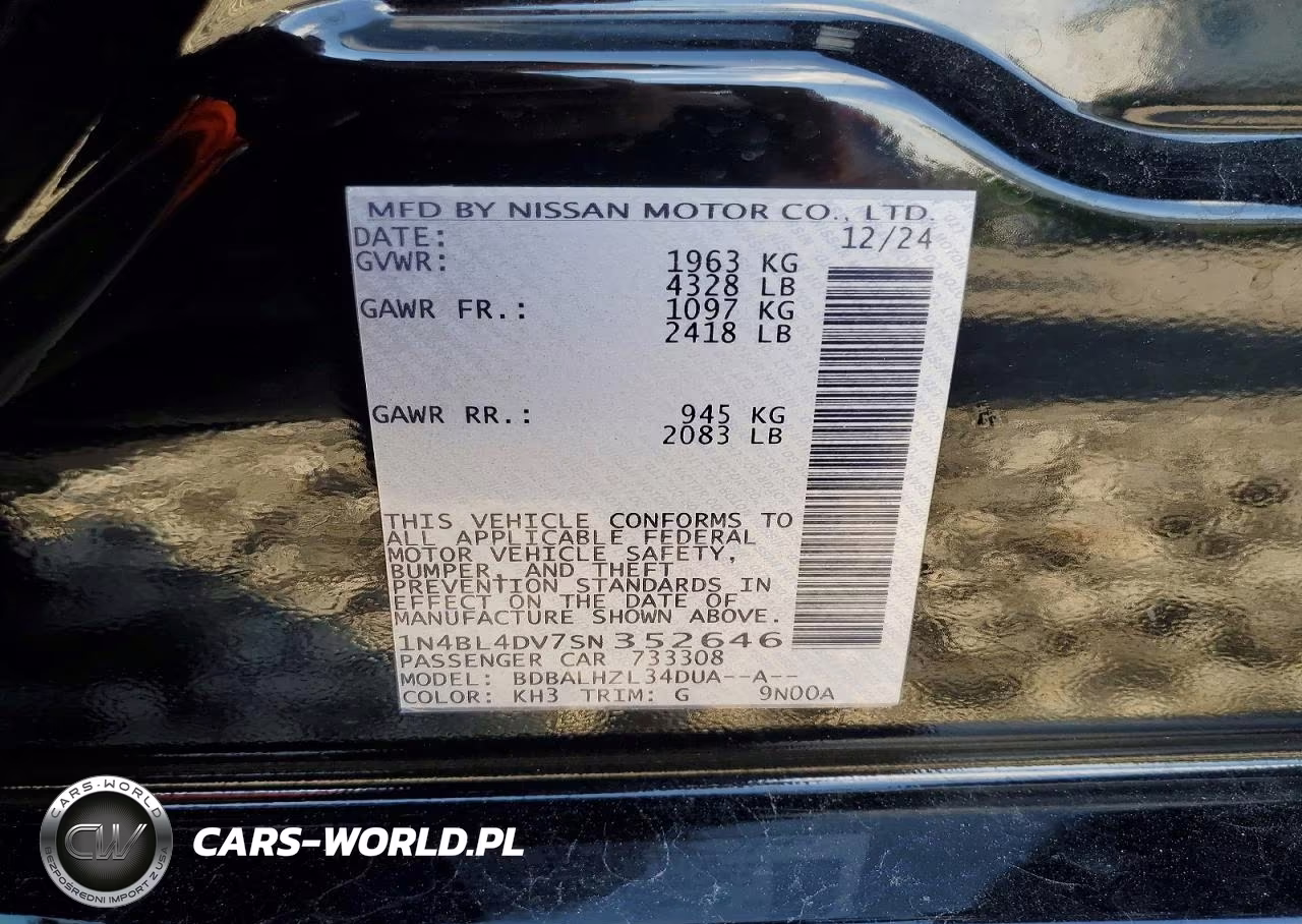 2025 Nissan Altima Sv VIN:1N4BL4DV7SN352646 - 13