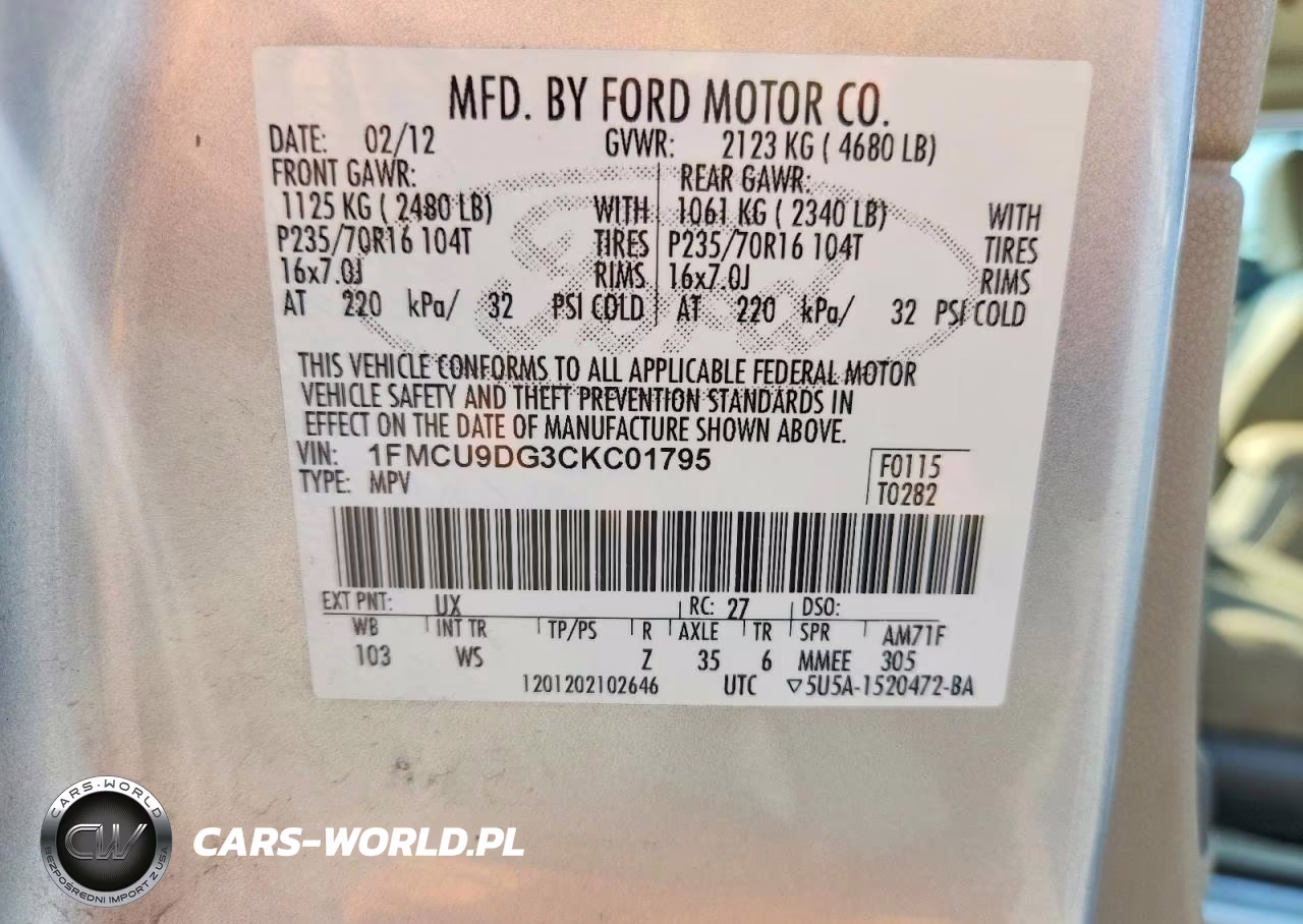 2012 Ford Escape Xlt VIN:1FMCU9DG3CKC01795 - 12