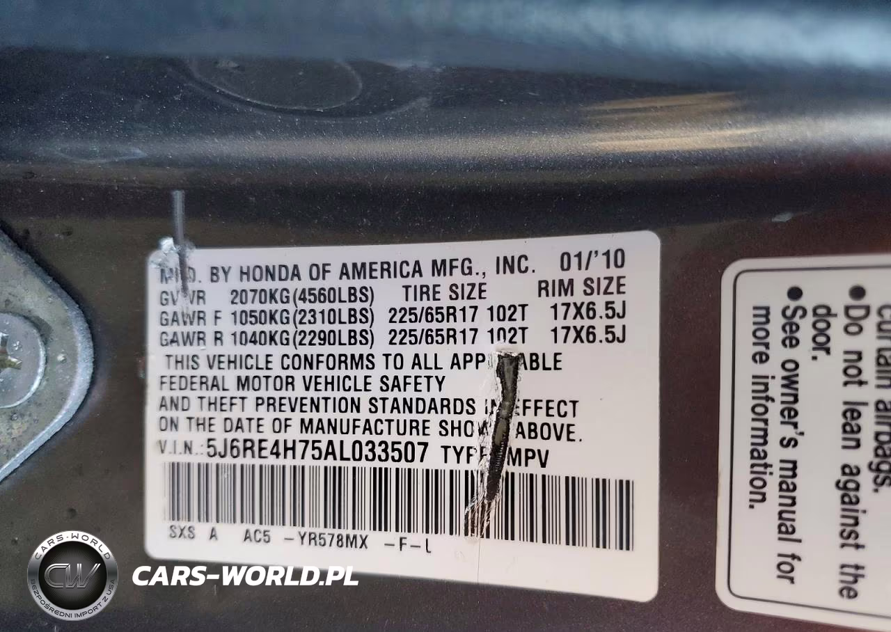 2010 Honda Cr-V Exl VIN:5J6RE4H75AL033507 - 14