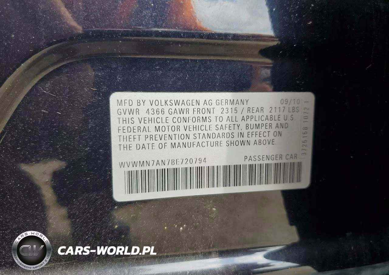 2011 Volkswagen Cc Sport VIN:WVWMN7AN7BE720794 - 12