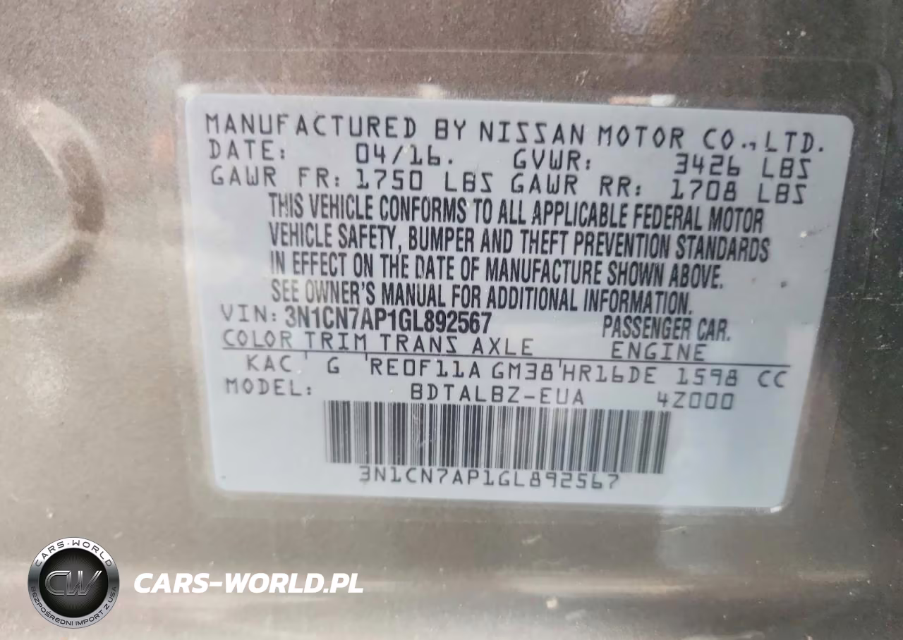 2016 Nissan Versa 1.6 Sv VIN:3N1CN7AP1GL892567 - 13