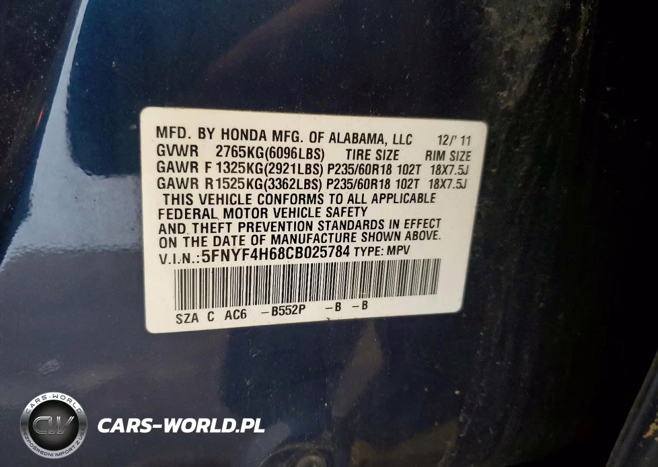 2012 Honda Pilot Exl VIN:5FNYF4H68CB025784 - 13