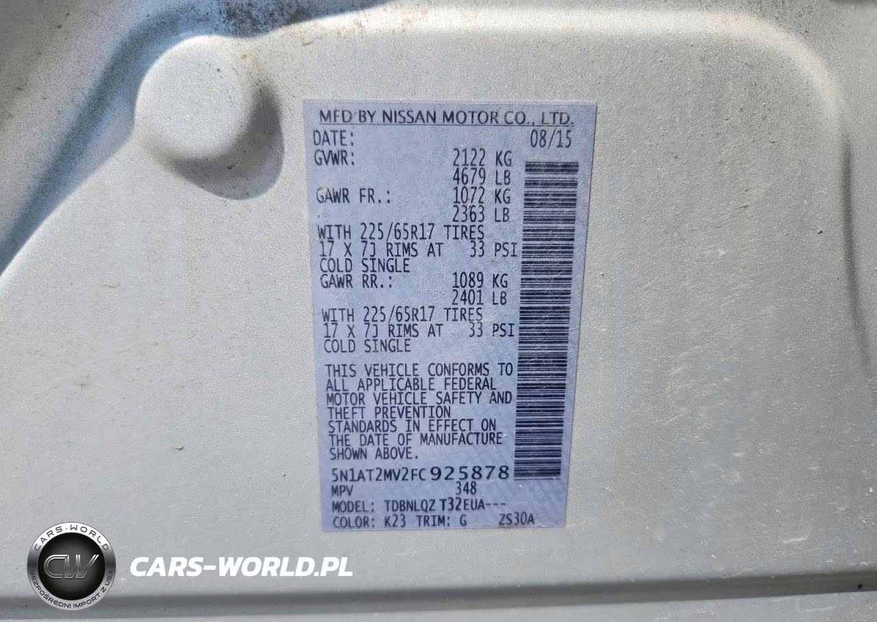 2015 Nissan Rogue Sv VIN:5N1AT2MV2FC925878 - 12