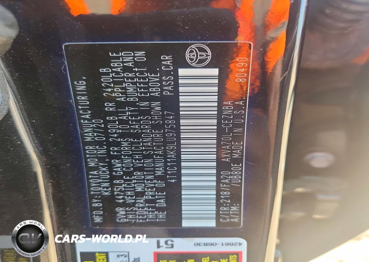 2020 Toyota Camry Le VIN:4T1C11AK9LU975847 - 12