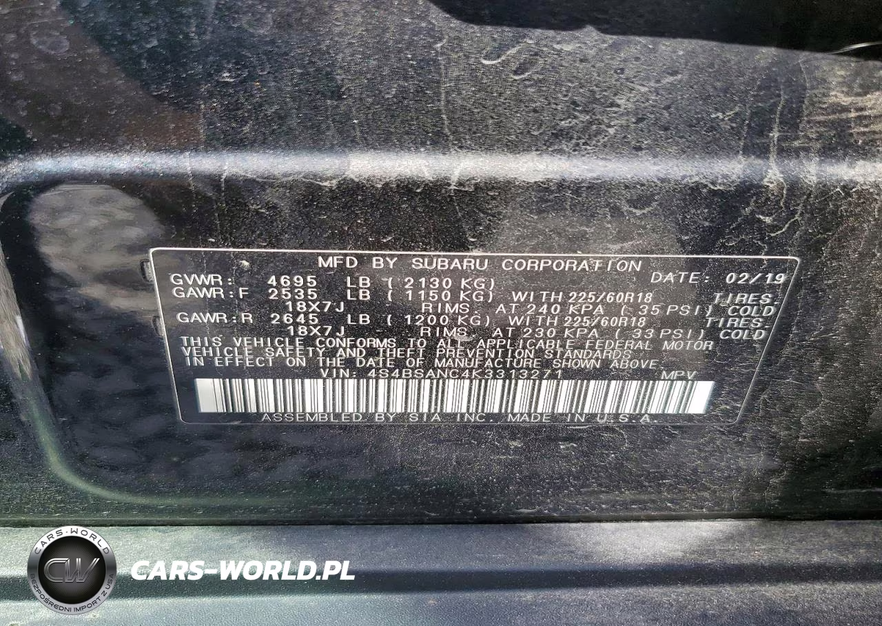 2019 Subaru Outback 2.5I Limited VIN:4S4BSANC4K3313271 - 13