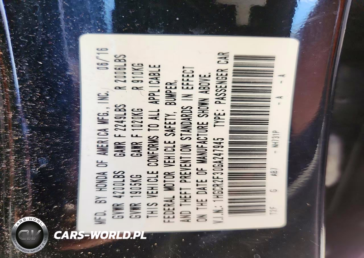 2016 Honda Accord Lx VIN:1HGCR2F30GA247945 - 12