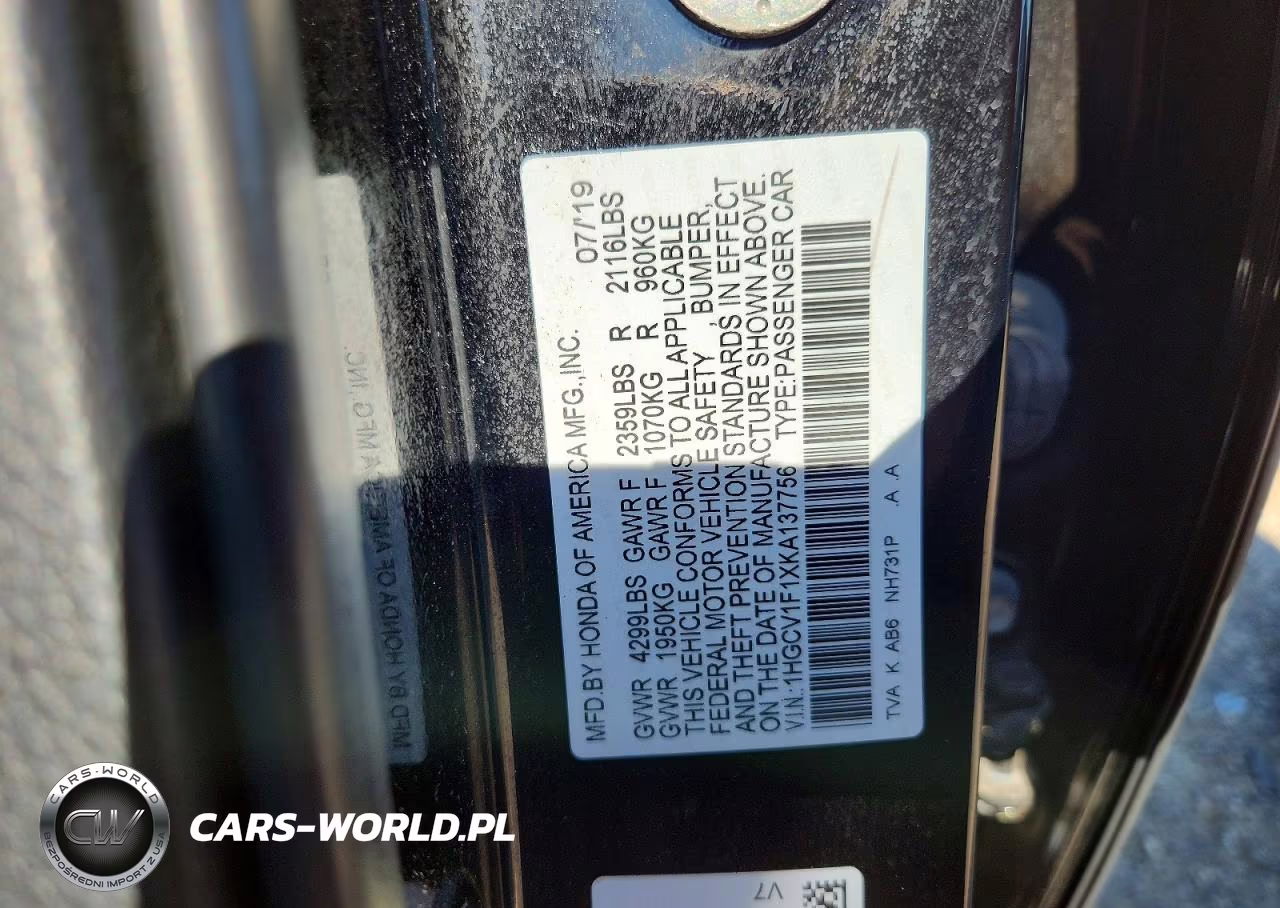 2019 Honda Accord Lx VIN:1HGCV1F1XKA137756 - 12